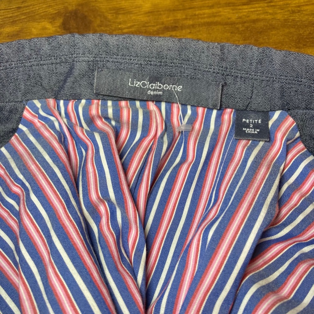 Liz Claiborne Denim Jacket 2 Petite Blue Striped Lined Blazer Business‎ Casual - Picture 11 of 11